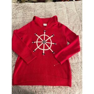 Red Villager‎ Sport Nautical Wheel Sweater Women's Sz M Cotton & Acrylic